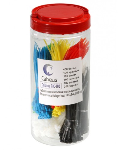 Набор стяжек нейлоновых неоткрывающихся, безгалогенные (halogen free), 100x2.5мм Cabeus CK-100 в Сергиевом Посаде Стяжки-хомуты Pintop.ru