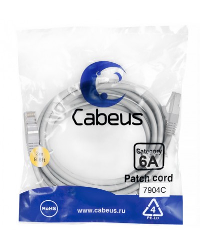 Патч-корд SSTP, категория 6a, 10G, S/FTP экранированный, LSZH, 3 м, серый Cabeus PC-SSTP-RJ45-Cat.6a-3m-LSZH в Сергиевом Посаде Патчкорды (медные) Pintop.ru