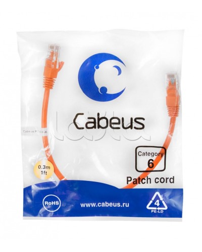 Патч-корд UTP, категория 6, 0.3 м, неэкранированный, оранжевый Cabeus PC-UTP-RJ45-Cat.6-0.3m-OR в Сергиевом Посаде Патчкорды (медные) Pintop.ru