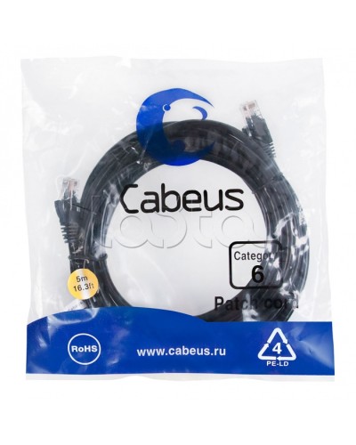 Патч-корд UTP, категория 6, 5 м, неэкранированный, черный Cabeus PC-UTP-RJ45-Cat.6-5m-BK в Сергиевом Посаде Патчкорды (медные) Pintop.ru