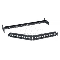 Патч-панель угловая модульная 19", 1U, 24 порта RJ-45, для неэкранированных модулей, с задним кабельным организатором (без модулей) Cabeus PLB-24-CON