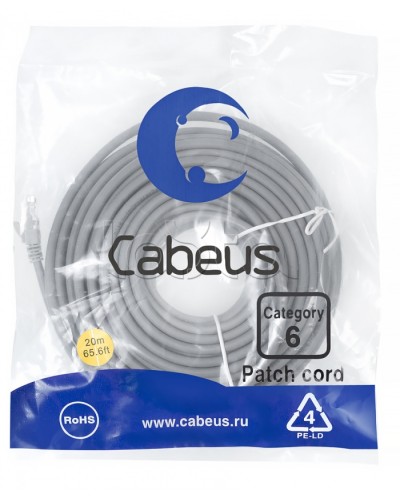 Патч-корд медный U/UTP кат.6 (20м) LSZH (серый) Cabeus (PC-UTP-RJ45-Cat.6-20m-LSZH) в Сергиевом Посаде Патчкорды (медные) Pintop.ru