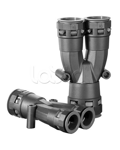 Разветвитель DN 1х17 + 2х12 мм, полиамид, цвет черный DKC PAY171212N в Сергиевом Посаде Повороты, муфты, тройники Pintop.ru