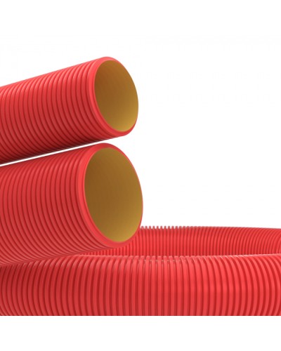 Труба гибкая двустен. 75 мм с протяжкой красная (72 м) DKC (12197572) в Сергиевом Посаде Труба гофрированная Pintop.ru