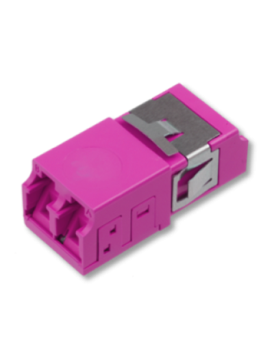 Оптический адаптер OM4, дуплекс LC, без фланцев, со шторками, пурпурный Eurolan (36A-40-2L-11MG) в Сергиевом Посаде Проходные адаптеры и розетки оптические Pintop.ru