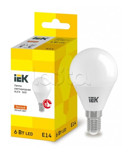 Лампа LED ALFA G45 шар 6Вт 230В 3000К E14 IEK (LLA-G45-6-230-30-E14) в Сергиевом Посаде Источники света(Лампы) Pintop.ru