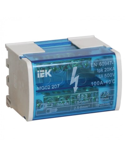 Шины на DIN-рейку в корпусе (кросс-модуль) L+PEN 2х7 IEK YND10-2-07-100 в Сергиевом Посаде Вентиляторные модули Pintop.ru