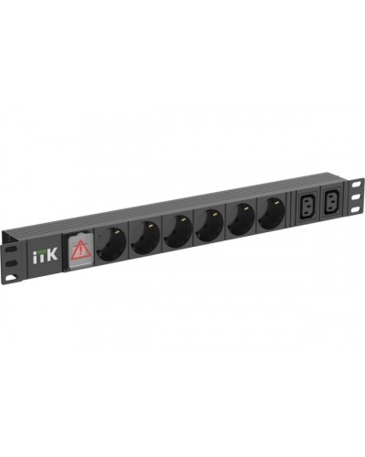 ITK 6 розеток нем. ст. + 2 С13 LED 1U вх. С14 алюмин.(PH12-6D2C133) в Сергиевом Посаде Блоки розеток Pintop.ru