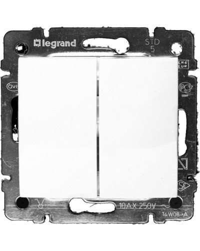 Выключатель двухклавишный 10 AX 250 В белый Valena Legrand 774405 в Сергиевом Посаде Аксессуары для кабель-канала Pintop.ru