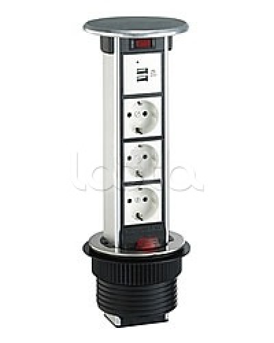 Блок розеточный встраеваемый в стол, 4 поста (45х45) IP54, с выключателем нагрузки (алюм+латунь) Экопласт 70344 в Сергиевом Посаде Блоки розеток Pintop.ru