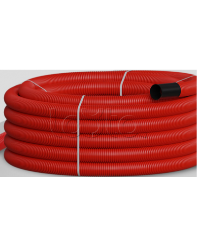 NR075 Двустен. труба ПНД гибкая откр. прокладки, SN16, с зондом, D75мм (50м) красн. Экопласт (801075HFR-UF-RD) в Сергиевом Посаде Труба гофрированная Pintop.ru