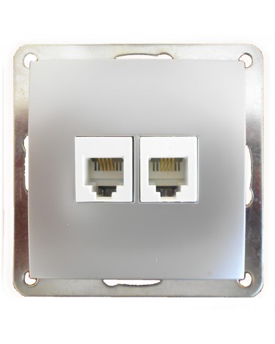 Розетка телефонная двойная 2хRJ-11 с накладкой (серебристый металлик) LK60 (865603) в Сергиевом Посаде Розетки компьютерные и телефонные Pintop.ru
