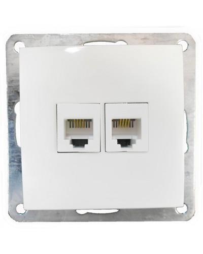 Розетка телефонная двойная 2хRJ-11 с накладкой (белый) LK60 (865604) в Сергиевом Посаде Розетки компьютерные и телефонные Pintop.ru
