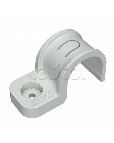Крепеж-скоба пластиковая односторонняя для прямого монтажа атмосферостойкая серая в п/э d25 мм (10шт/450шт уп/кор) Промрукав (PR13.0399) в Сергиевом Посаде Держатели, клипсы, скобы Pintop.ru