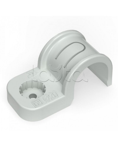 Крепеж-скоба пластиковая односторонняя для прямого монтажа серая в п/э д20 Промрукав (PR13.0369) в Сергиевом Посаде Держатели, клипсы, скобы Pintop.ru