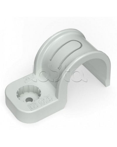 Крепеж-скоба пластиковая односторонняя для прямого монтажа серая в п/э д25 Промрукав (PR13.0370) в Сергиевом Посаде Держатели, клипсы, скобы Pintop.ru