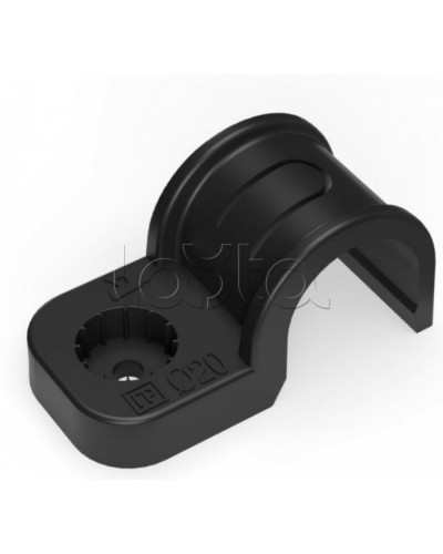 Крепеж-скоба пластиковая односторонняя для прямого монтажа черная в п/э д20 Промрукав (PR13.0373) в Сергиевом Посаде Держатели, клипсы, скобы Pintop.ru
