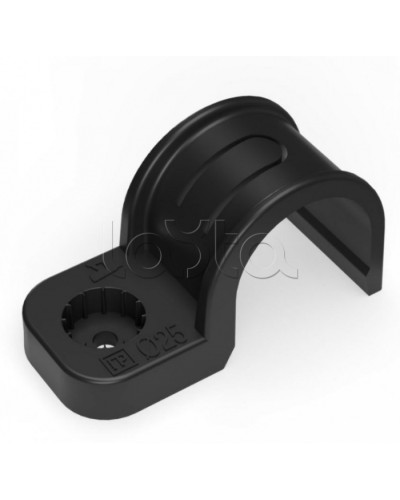 Крепеж-скоба пластиковая односторонняя для прямого монтажа черная в п/э д25 Промрукав (PR13.0374) в Сергиевом Посаде Держатели, клипсы, скобы Pintop.ru