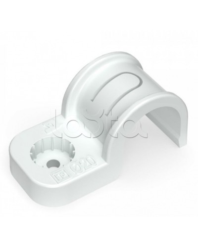 Крепеж-скоба пластиковая односторонняя для прямого монтажа белая в п/э д20 Промрукав (PR13.0377) в Сергиевом Посаде Держатели, клипсы, скобы Pintop.ru