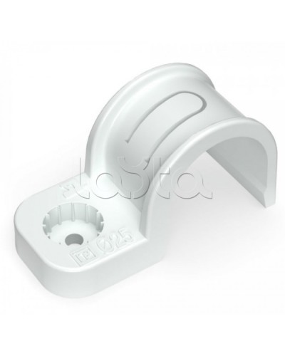 Крепеж-скоба пластиковая односторонняя для прямого монтажа белая в п/э д25 Промрукав (PR13.0378) в Сергиевом Посаде Держатели, клипсы, скобы Pintop.ru