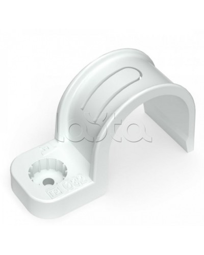 Крепеж-скоба пластиковая односторонняя для прямого монтажа белая в п/э д32 Промрукав (PR13.0379) в Сергиевом Посаде Держатели, клипсы, скобы Pintop.ru