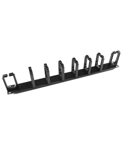 Органайзер кабельный горизонтальный 19 1U, 8 пласт. колец, металлический, черный Cabeus JB08-1U-PR-BK в Сергиевом Посаде Кабельные органайзеры Pintop.ru